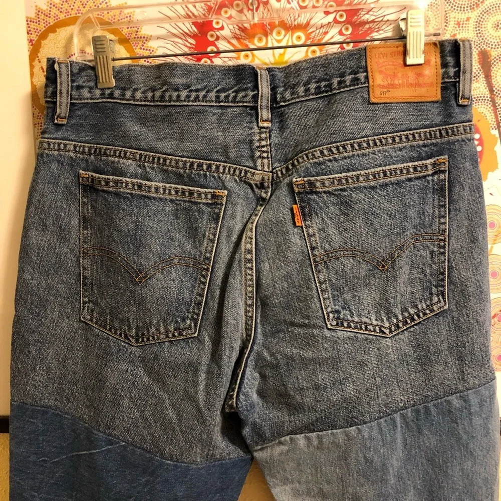 Levi’s Orange Tab Patchwork Vinyl Revival Cropped Straight Leg Raw Hem 31 - Picture 7 of 12